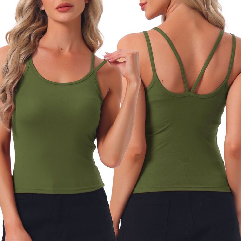 Women's U Back Built-in Bra Camisole Sleepwear Lounge Tops Green